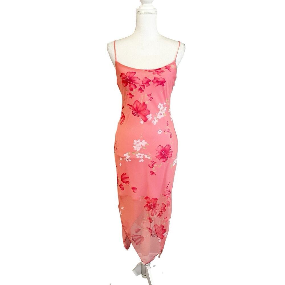Vintage Byer Too Womens Y2K Slip‎ Dress Asymmetric Hem Size 9 Floral Fairycore